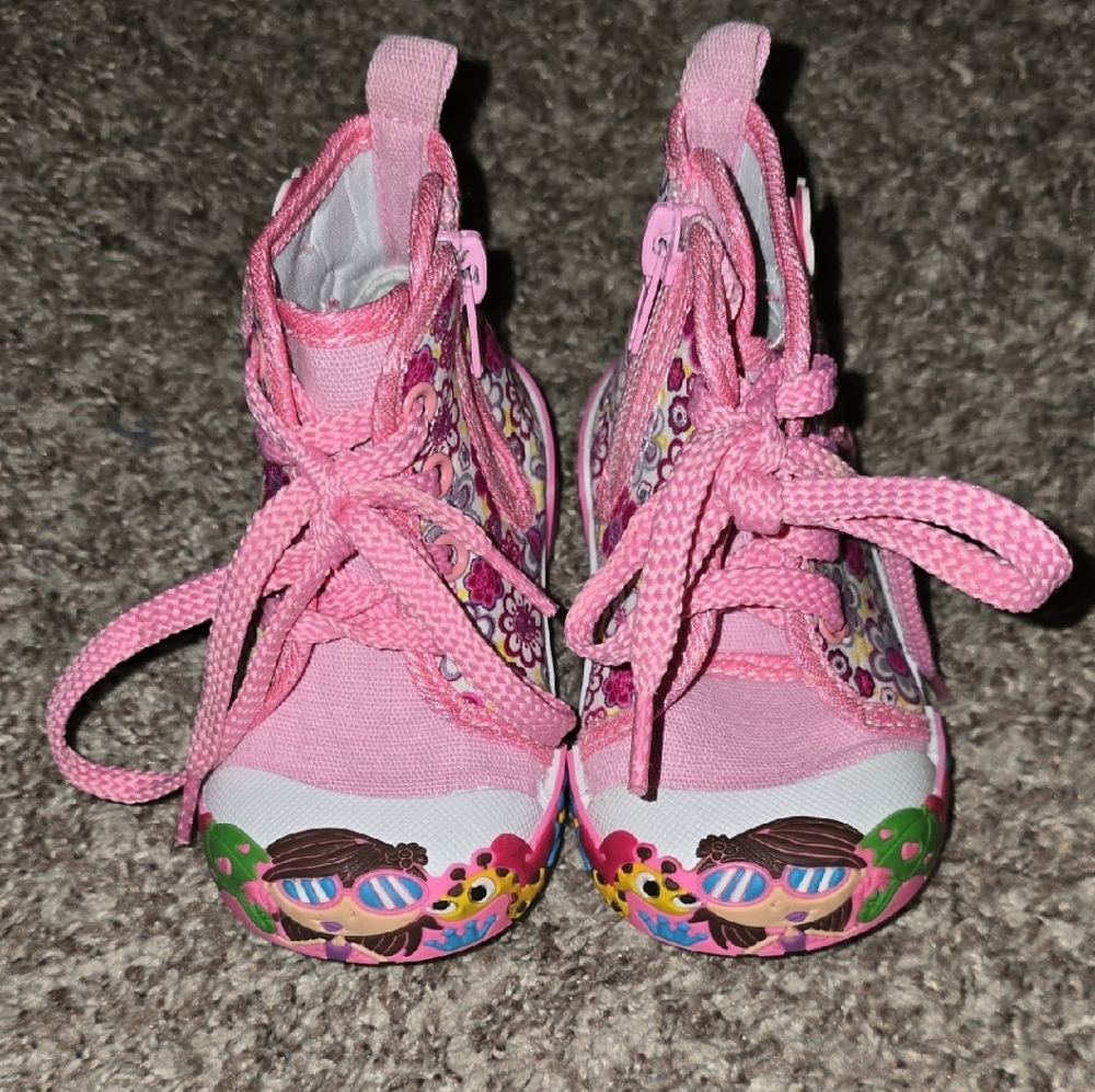 Chuli's Pink High Top Sneakers with Unique Design- Size 3